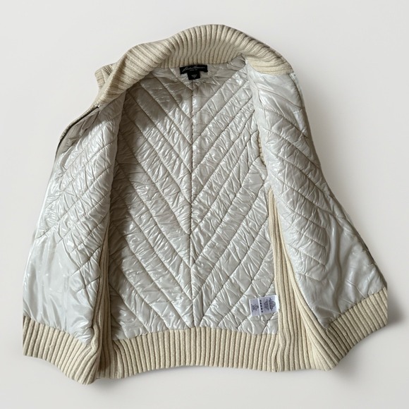 Womens Eddie Bauer Ivory Insulated Wool Blend CableKnit Sweater Vest Full Zip  M - Picture 5 of 13